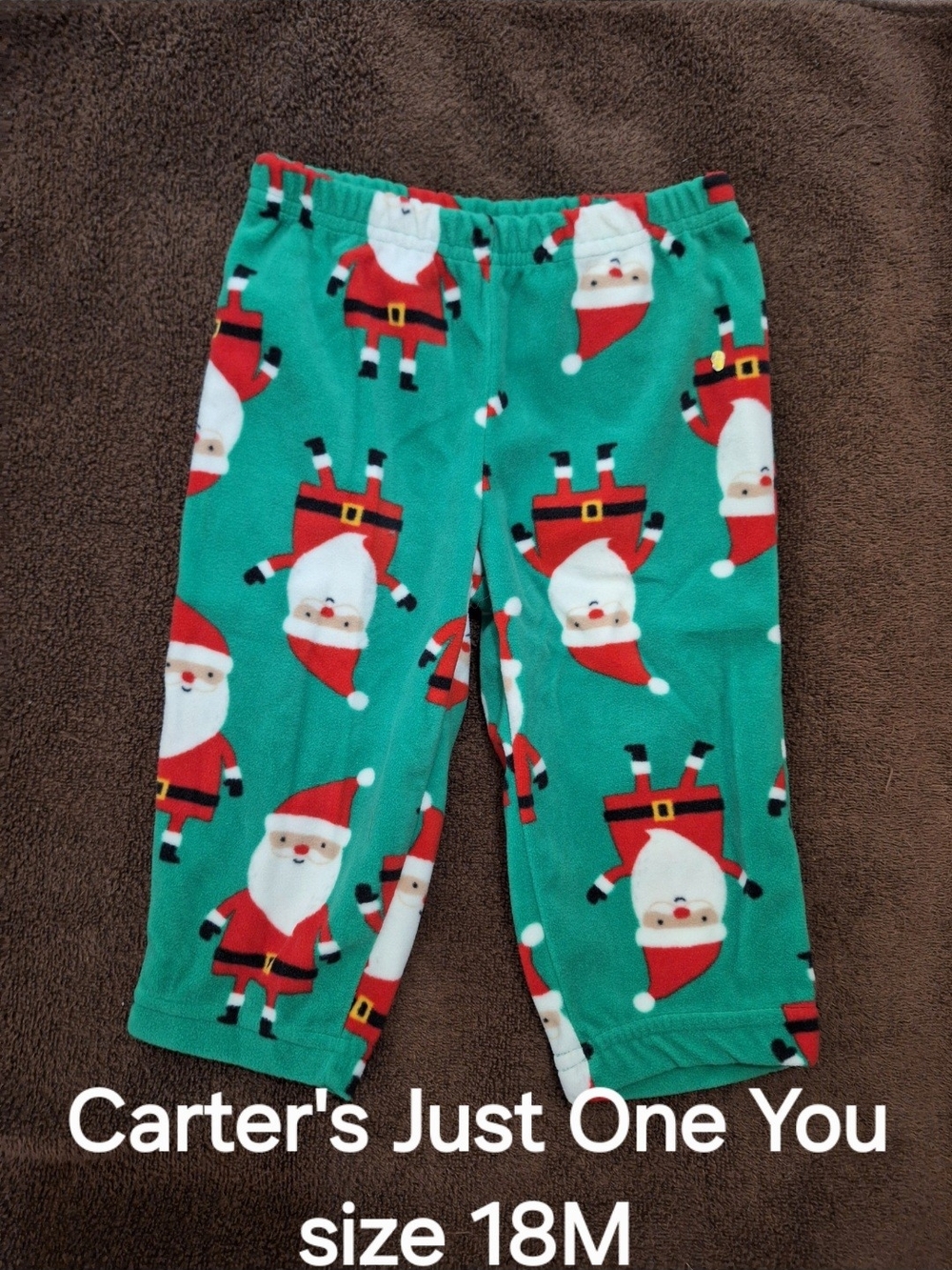 Carter's Green Santa Print Kids Fleece Pants - 18M
